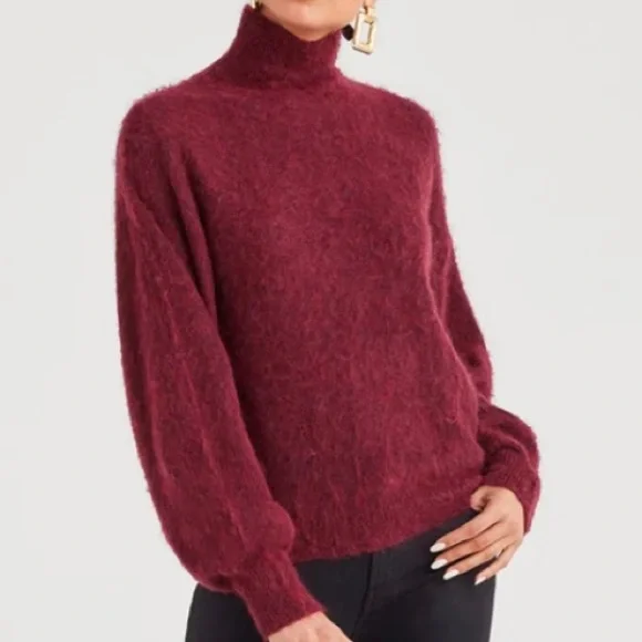 7 For All Mankind Mohair Wool Blend Balloon Sleeve Mock Neck Pullover Sw… - Picture 16 of 16